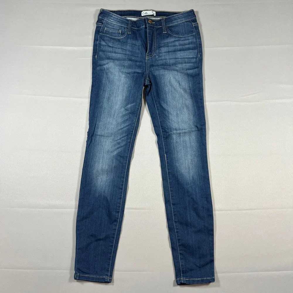 Cello Skinny Jeans Womens 7x28 Blue Whiskered Denim Cotton Medium Wash Mid Rise